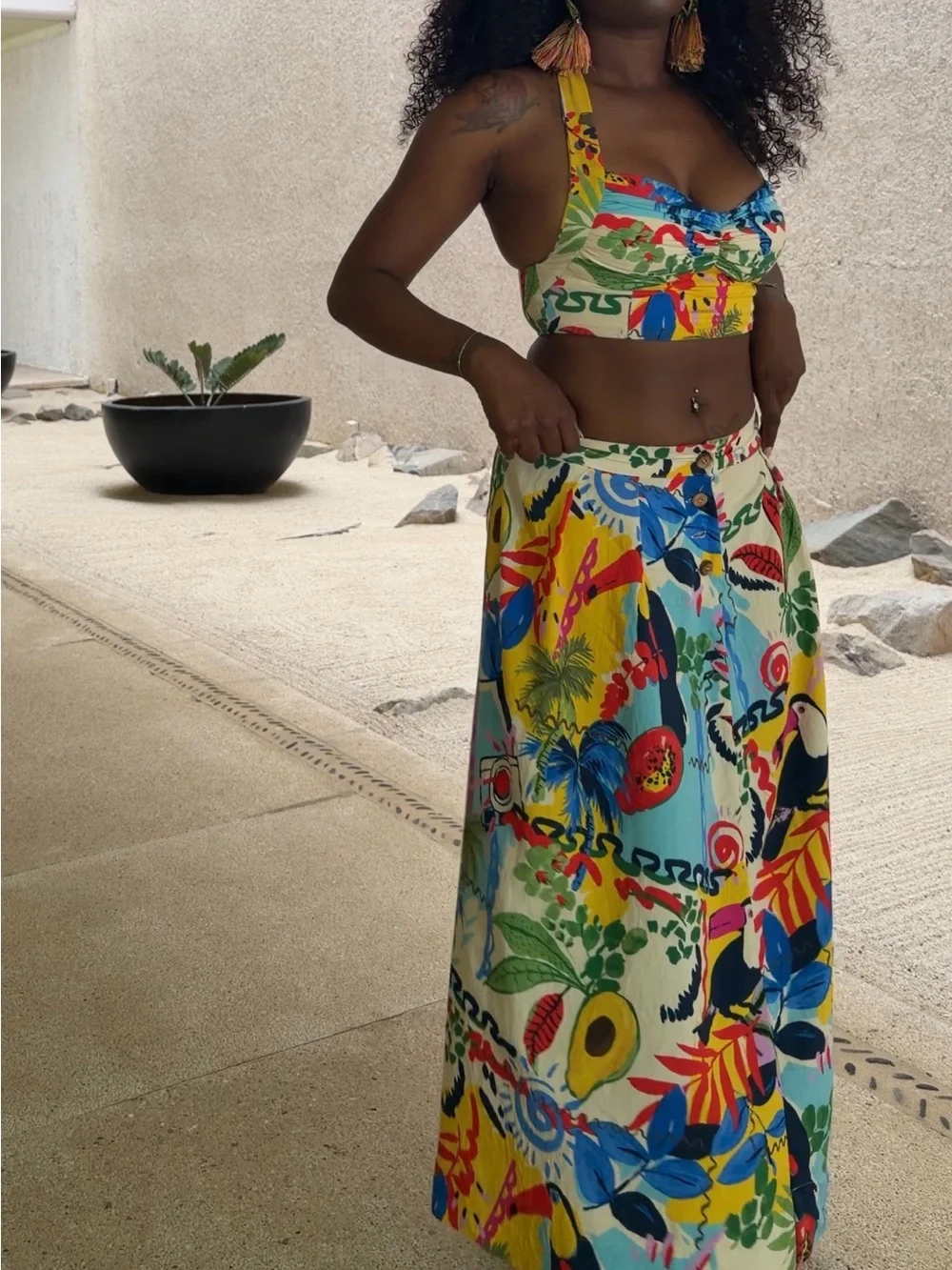 Zara Tropical Floral Print Crop Top & Maxi Skirt Set - Picture 7 of 15